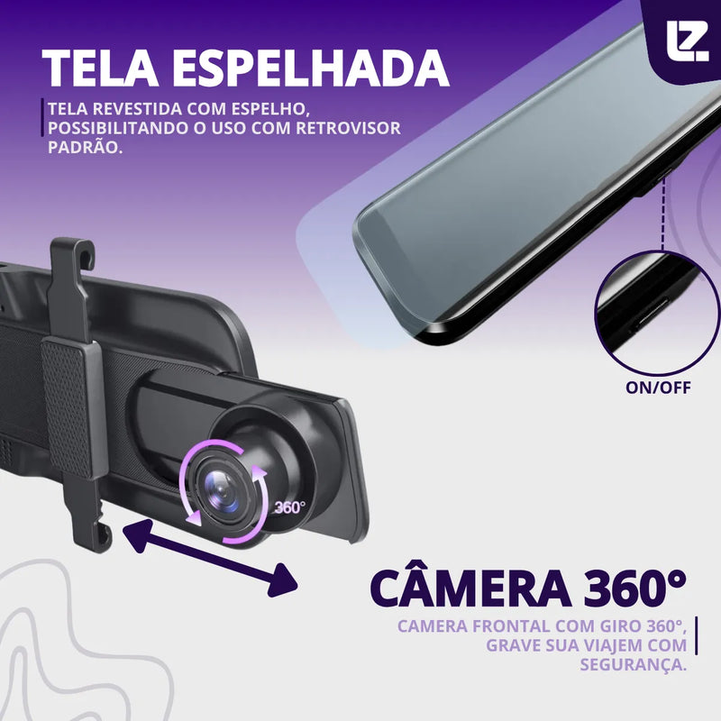Espelho Retrovisor C/tela + Câmera Ré E Frontal