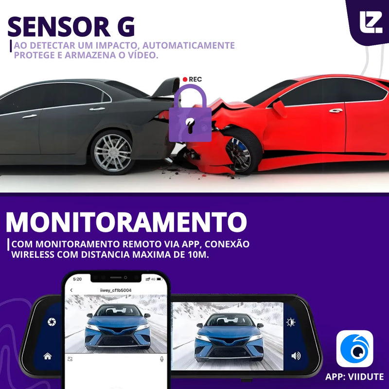 Espelho Retrovisor C/tela + Câmera Ré E Frontal